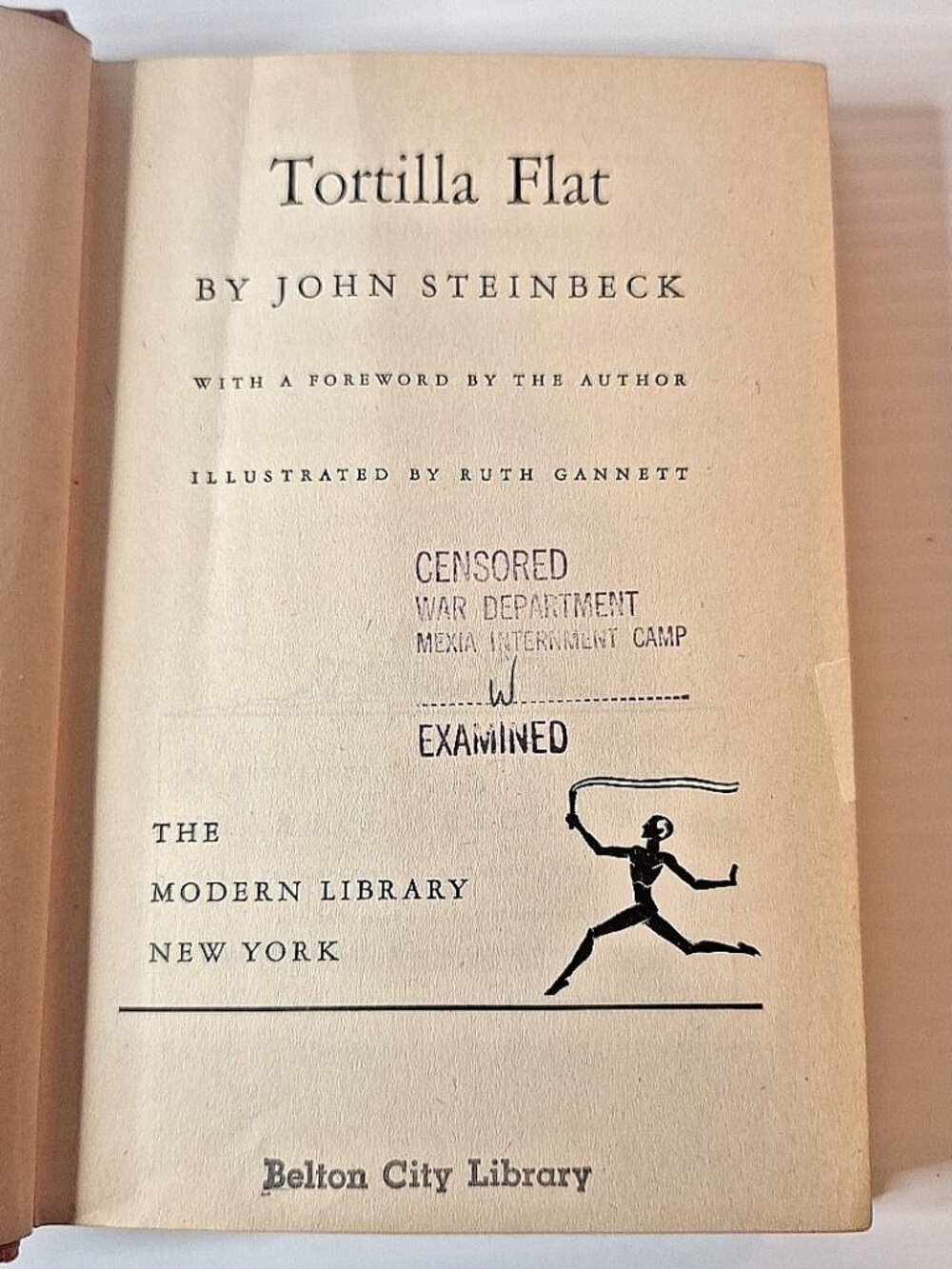 WWII German POW Camp Stamped Mexia Book 1937 Tortilla Flat John Steinbeck HC